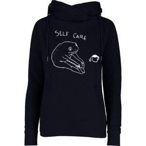 Funny Self Care Frog Drinking Tea Yoga Positive Frog Lover Womens Funnel Neck Pullover Hood