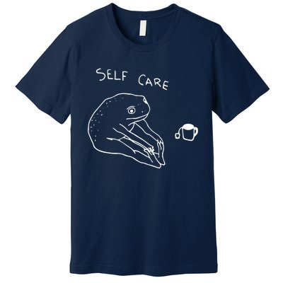 Funny Self Care Frog Drinking Tea Yoga Positive Frog Lover Premium T-Shirt