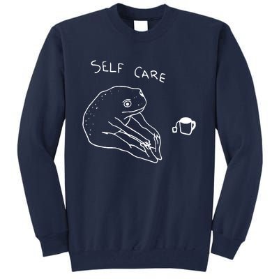 Funny Self Care Frog Drinking Tea Yoga Positive Frog Lover Tall Sweatshirt