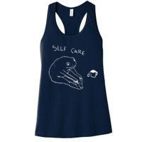 Funny Self Care Frog Drinking Tea Yoga Positive Frog Lover Women's Racerback Tank