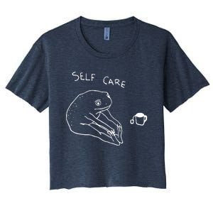 Funny Self Care Frog Drinking Tea Yoga Positive Frog Lover Women's Crop Top Tee