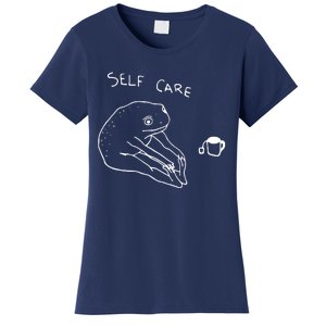 Funny Self Care Frog Drinking Tea Yoga Positive Frog Lover Women's T-Shirt