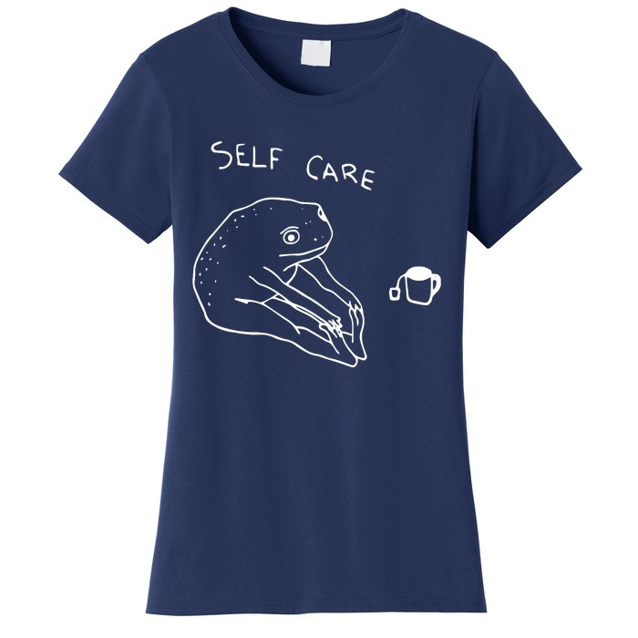 Funny Self Care Frog Drinking Tea Yoga Positive Frog Lover Women's T-Shirt