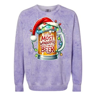 Funny Santa Claus Ing Beer Wonderful Time Christmas Gift Colorblast Crewneck Sweatshirt