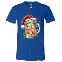 Funny Santa Claus Ing Beer Wonderful Time Christmas Gift V-Neck T-Shirt