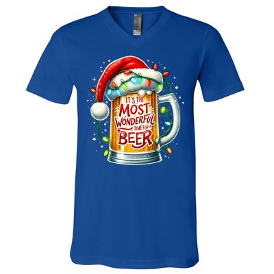 Funny Santa Claus Ing Beer Wonderful Time Christmas Gift V-Neck T-Shirt