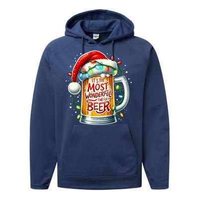 Funny Santa Claus Ing Beer Wonderful Time Christmas Gift Performance Fleece Hoodie