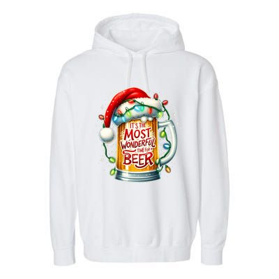 Funny Santa Claus Ing Beer Wonderful Time Christmas Gift Garment-Dyed Fleece Hoodie