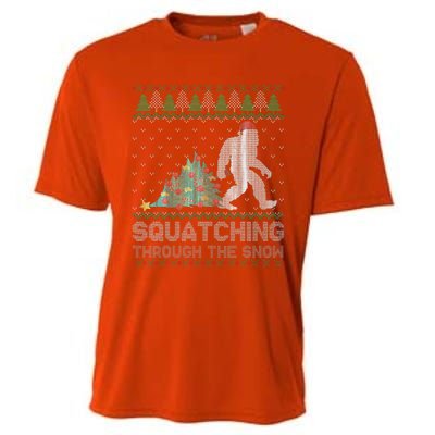 Funny Sasquatch Christmas Squatching Bigfoot Xmas Funny Cooling Performance Crew T-Shirt