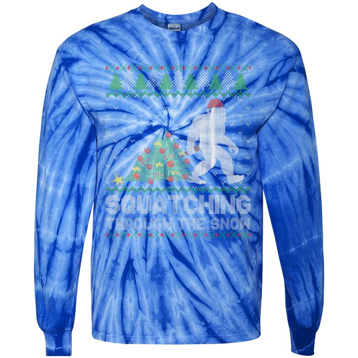 Funny Sasquatch Christmas Squatching Bigfoot Xmas Funny Tie-Dye Long Sleeve Shirt