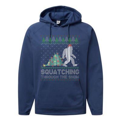 Funny Sasquatch Christmas Squatching Bigfoot Xmas Funny Performance Fleece Hoodie