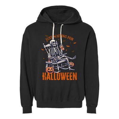 Funny Skeleton Christmas Design Just Waiting For Halloween Garment-Dyed Fleece Hoodie