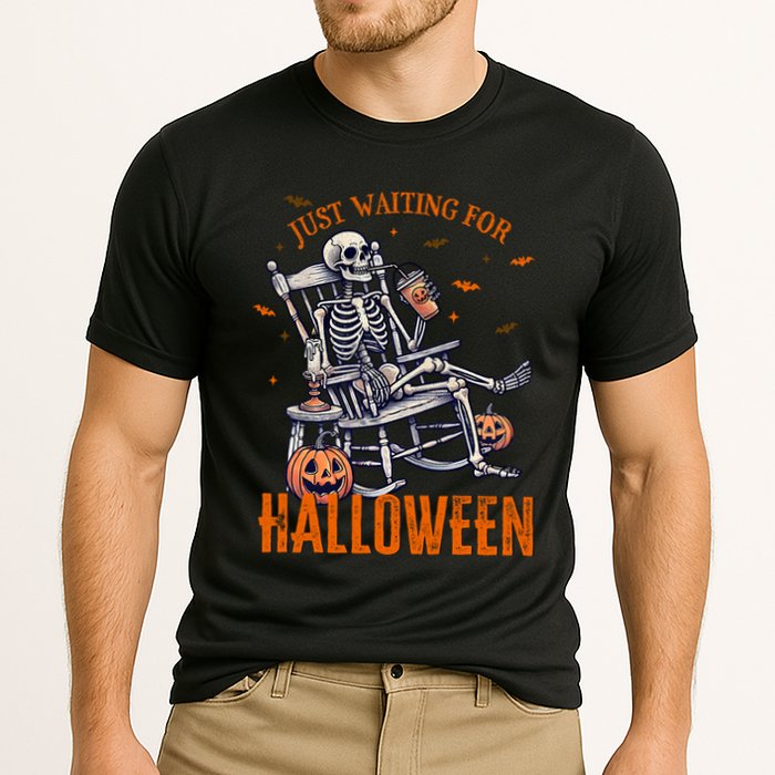 Funny Skeleton Christmas Design Just Waiting For Halloween Cooling Performance Crew T-Shirt
