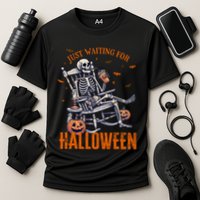 Funny Skeleton Christmas Design Just Waiting For Halloween Cooling Performance Crew T-Shirt