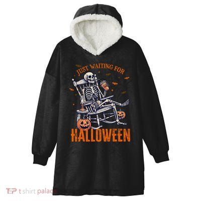 Funny Skeleton Christmas Design Just Waiting For Halloween Hooded Wearable Blanket