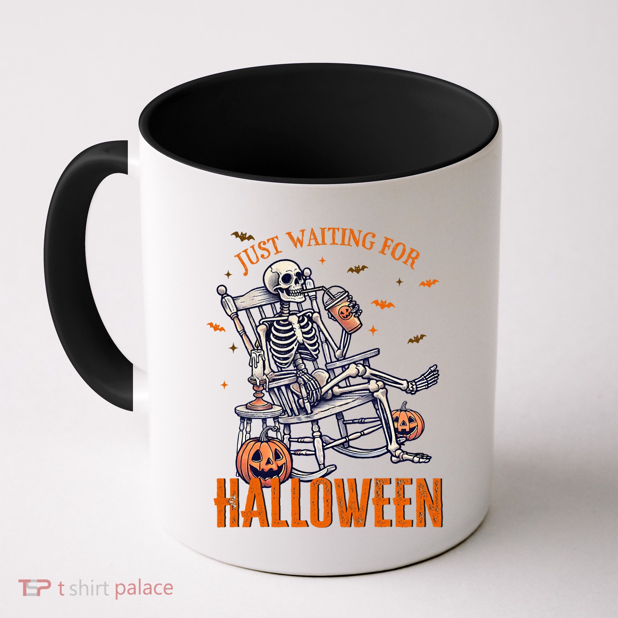 Funny Skeleton Christmas Design Just Waiting For Halloween Mug