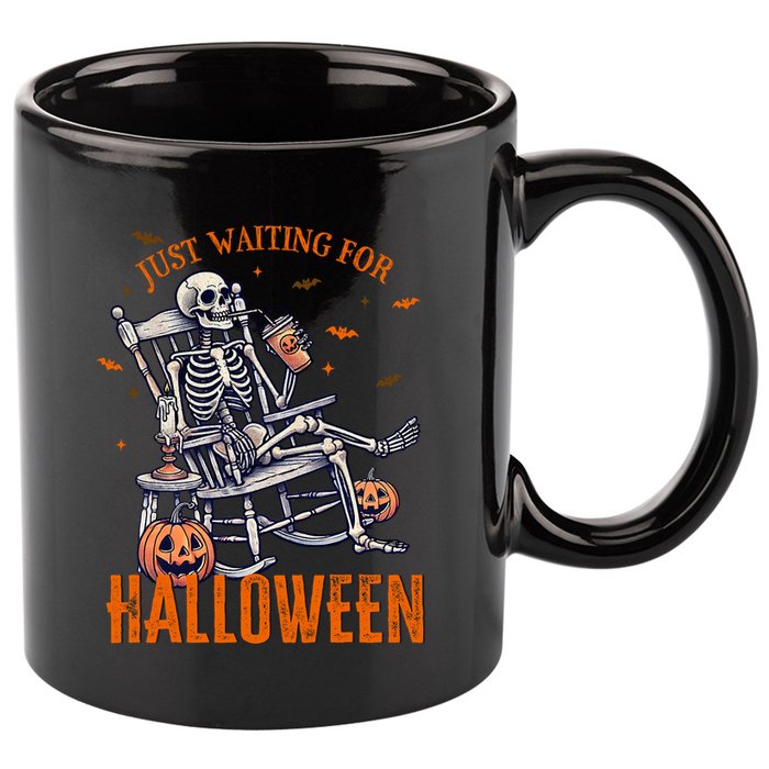 Funny Skeleton Christmas Design Just Waiting For Halloween 11oz C Handle Ceramic Mug