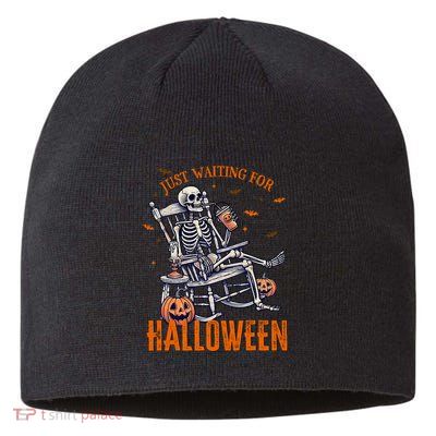 Funny Skeleton Christmas Design Just Waiting For Halloween Sustainable Beanie