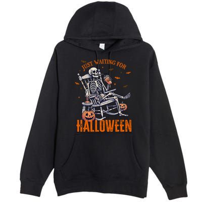 Funny Skeleton Christmas Design Just Waiting For Halloween Premium Pullover Hoodie