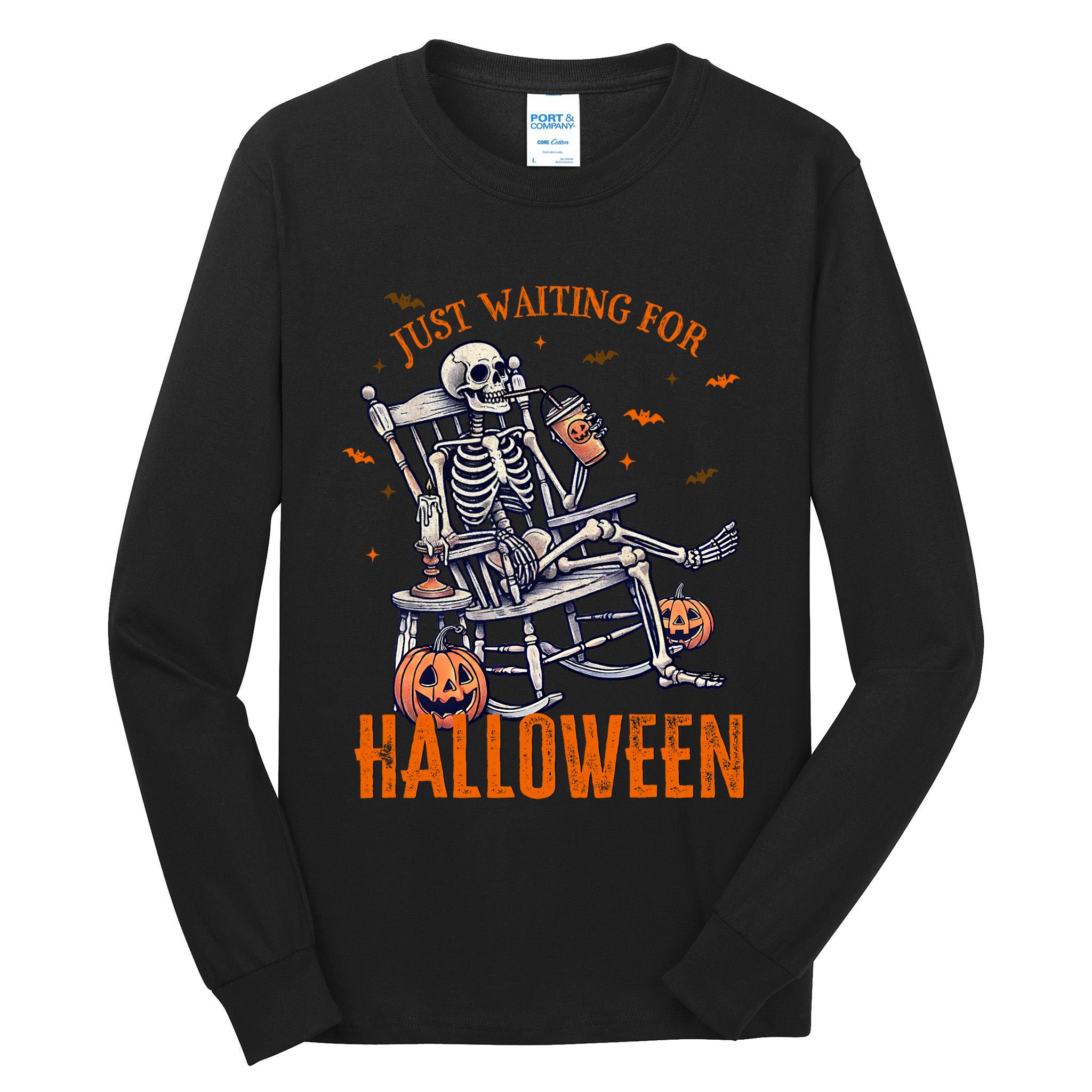 Funny Skeleton Christmas Design Just Waiting For Halloween Tall Long Sleeve T-Shirt