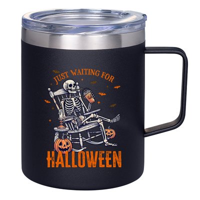 Funny Skeleton Christmas Design Just Waiting For Halloween 12oz Stainless Steel Coffee Mug