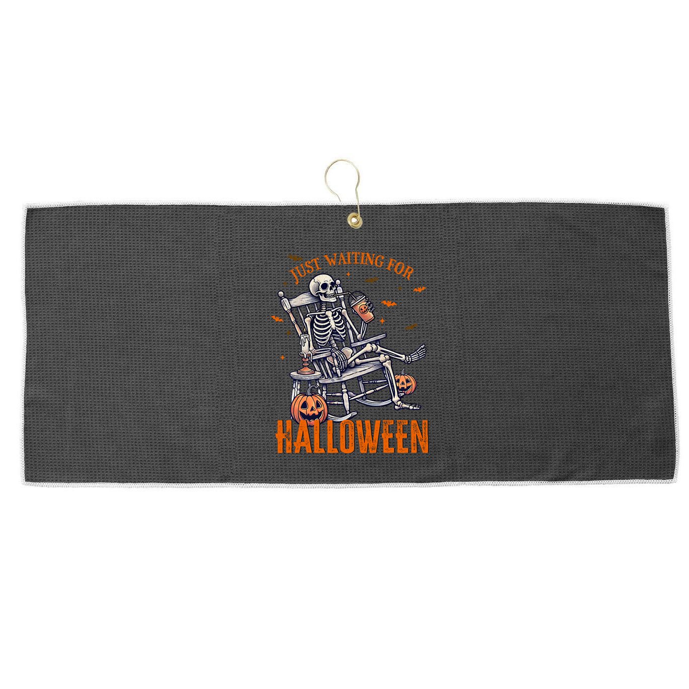 Funny Skeleton Christmas Design Just Waiting For Halloween Large Microfiber Waffle Golf Towel