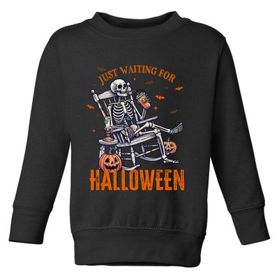 Funny Skeleton Christmas Design Just Waiting For Halloween Toddler Sweatshirt