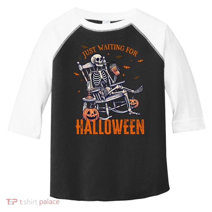 Funny Skeleton Christmas Design Just Waiting For Halloween Toddler Fine Jersey T-Shirt