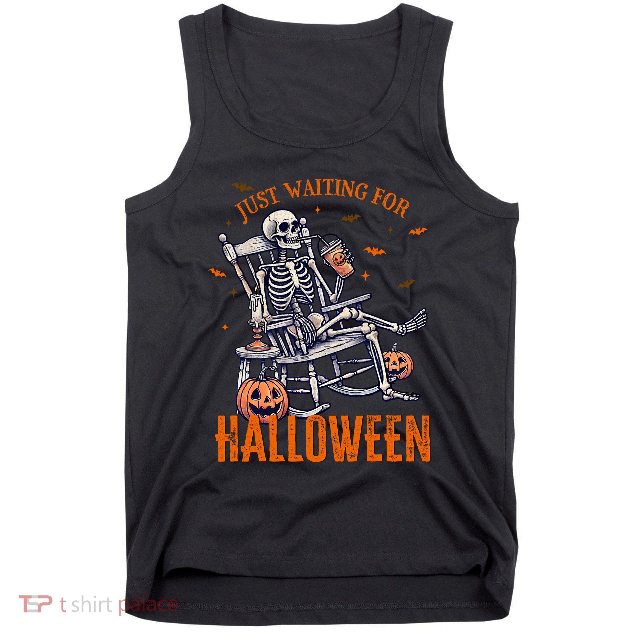 Funny Skeleton Christmas Design Just Waiting For Halloween Tank Top