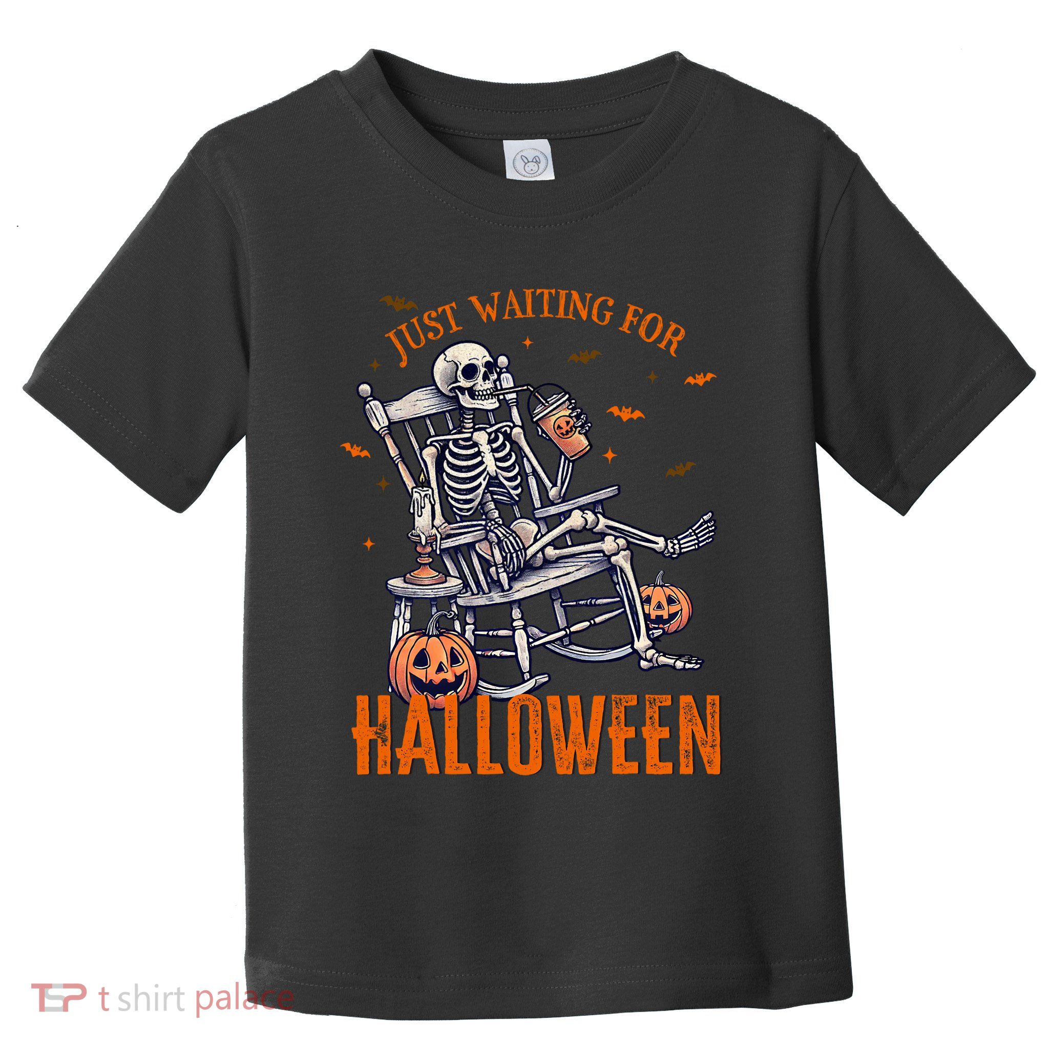 Funny Skeleton Christmas Design Just Waiting For Halloween Toddler T-Shirt