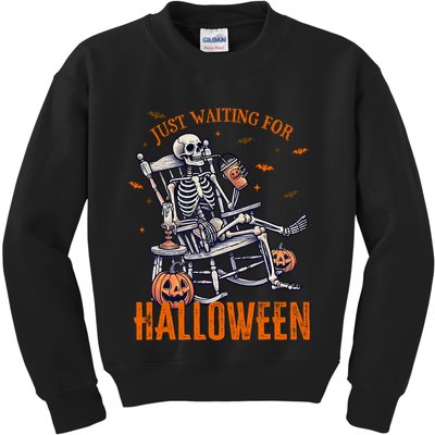Funny Skeleton Christmas Design Just Waiting For Halloween Kids Sweatshirt