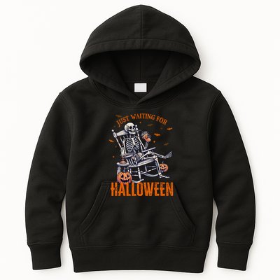 Funny Skeleton Christmas Design Just Waiting For Halloween Kids Hoodie
