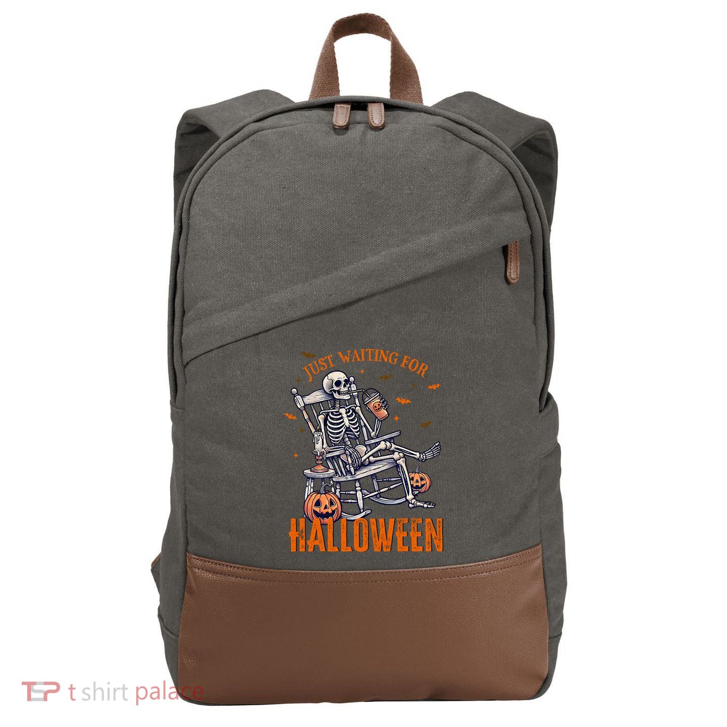 Funny Skeleton Christmas Design Just Waiting For Halloween Cotton Canvas Backpack