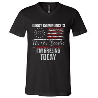 Funny Sorry Communists IM Grilling Today American Flag V-Neck T-Shirt