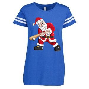 Festive Santa Claus Swinging Baseball Bat Enza Ladies Jersey Football T-Shirt