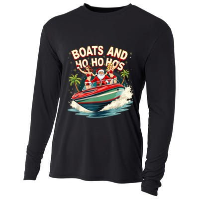 Funny Santa Christmas Boats And Ho Ho Hos Cooling Performance Long Sleeve Crew