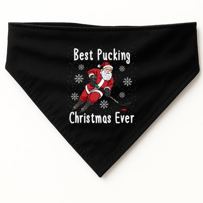 Funny Santa Claus Ice Hockey Best Pucking Christmas Gift USA-Made Doggie Bandana