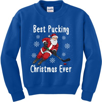 Funny Santa Claus Ice Hockey Best Pucking Christmas Gift Kids Sweatshirt