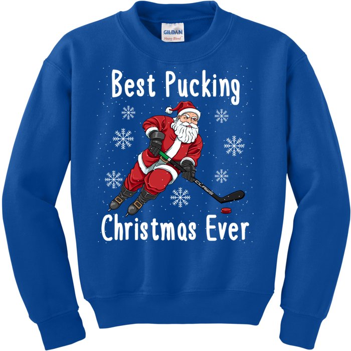 Funny Santa Claus Ice Hockey Best Pucking Christmas Gift Kids Sweatshirt