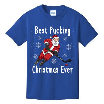 Funny Santa Claus Ice Hockey Best Pucking Christmas Gift Kids T-Shirt