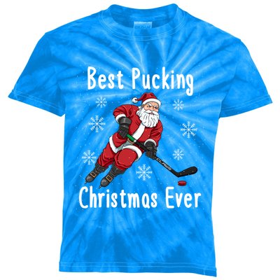 Funny Santa Claus Ice Hockey Best Pucking Christmas Gift Kids Tie-Dye T-Shirt