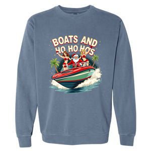 Funny Santa Christmas Boats And Ho Ho Hos Gift Garment-Dyed Sweatshirt