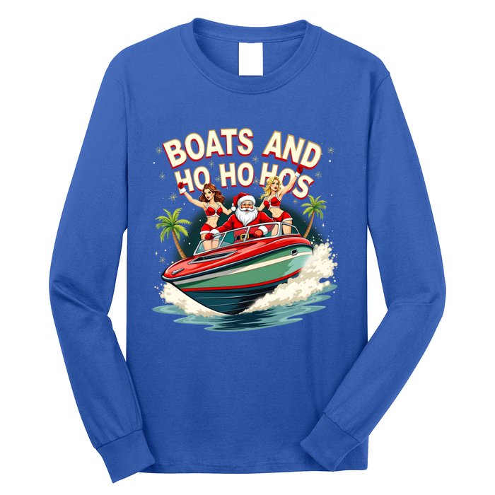 Funny Santa Christmas Boats And Ho Ho Hos Gift Long Sleeve Shirt