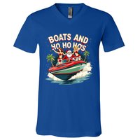 Funny Santa Christmas Boats And Ho Ho Hos Gift V-Neck T-Shirt