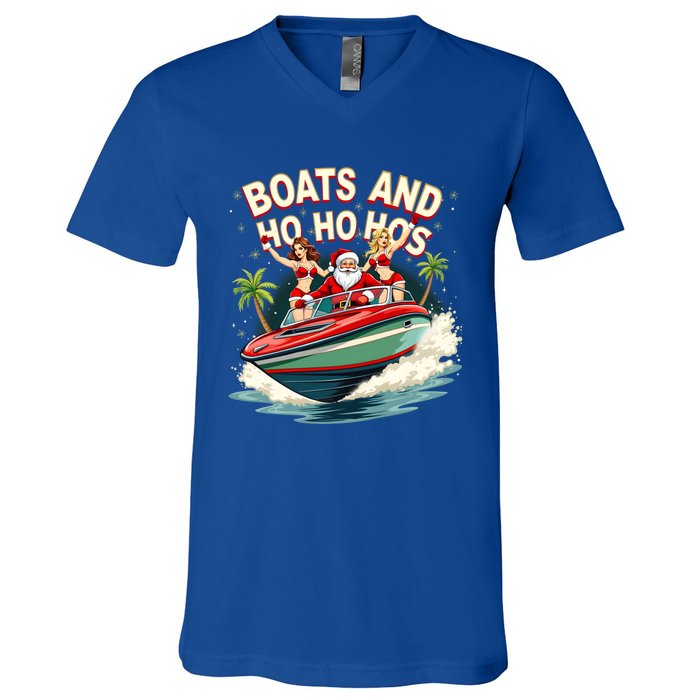 Funny Santa Christmas Boats And Ho Ho Hos Gift V-Neck T-Shirt