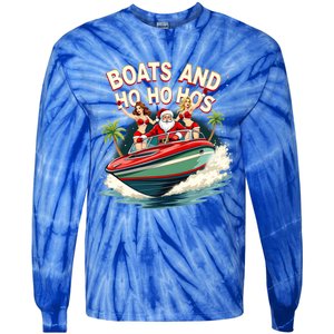 Funny Santa Christmas Boats And Ho Ho Hos Gift Tie-Dye Long Sleeve Shirt