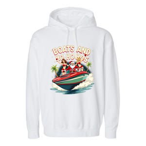 Funny Santa Christmas Boats And Ho Ho Hos Gift Garment-Dyed Fleece Hoodie