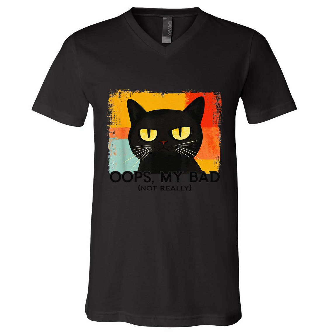 Funny Silly Cat Oops My Bad Not Really Sarcastic Saying Cat V-Neck T-Shirt