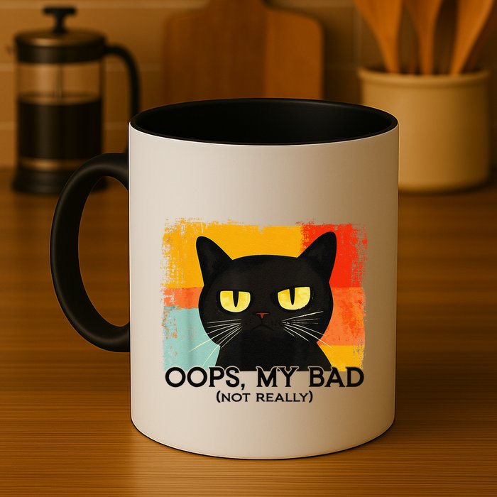 Funny Silly Cat Oops My Bad Not Really Sarcastic Saying Cat Mug