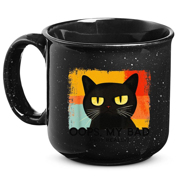 Funny Silly Cat Oops My Bad Not Really Sarcastic Saying Cat 15oz Campfire Ceramic Mug